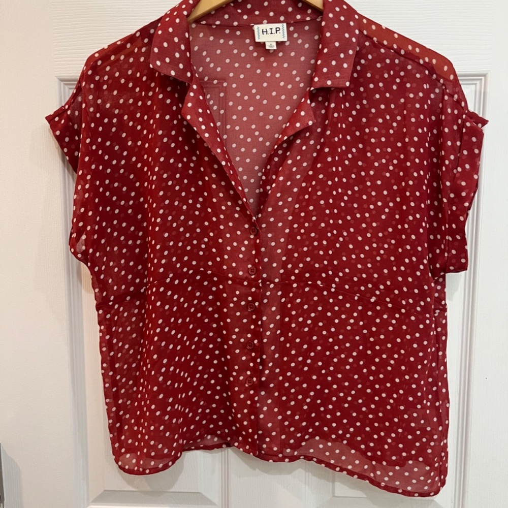 H I P brick red sheer button down shirt Size 8 cropped